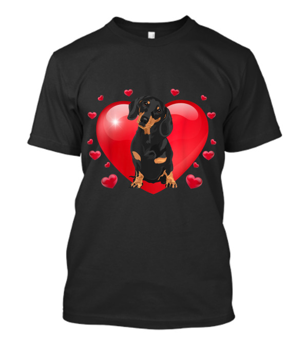 Dachshund In A Heart Surrounded By Hearts Valentines Day T-Shirt