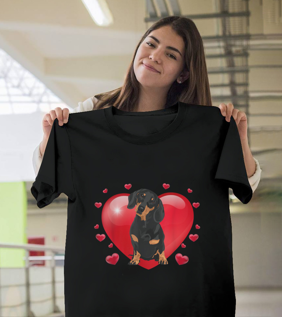 Dachshund in a Heart Surrounded by Hearts Valentines Day T-Shirt