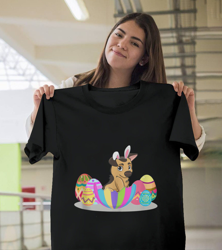 Cute Easter Belgian Malinois with Colorful Eggs and Bunny Ears T-Shirt