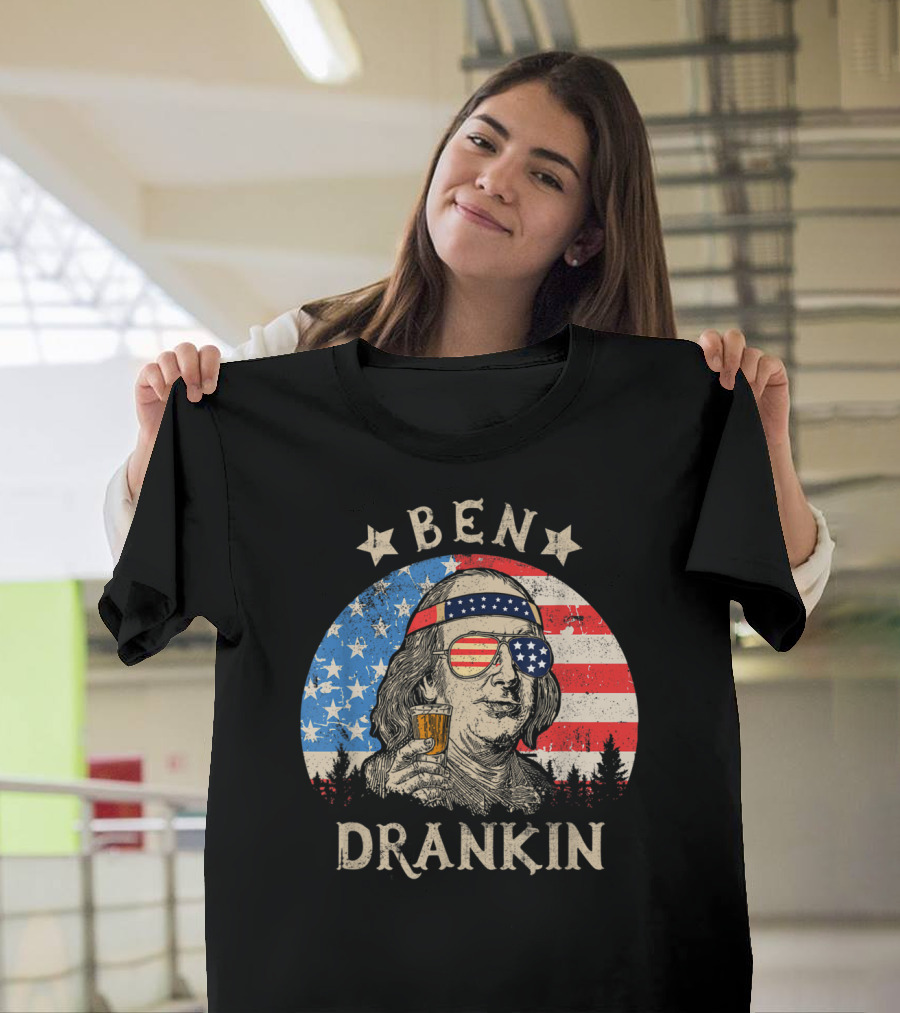 Ben Drankin 4th of July Patriotic Beer American Flag Glasses T-Shirt