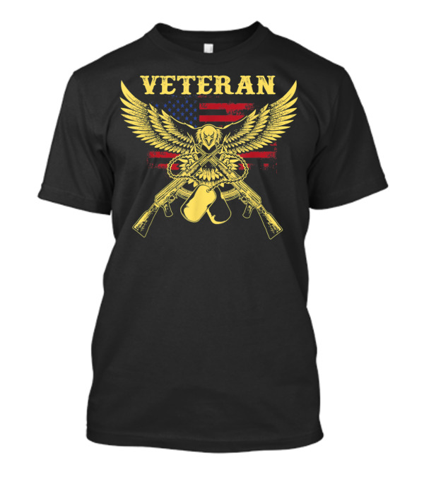 Veteran Bald Eagle American Flag Crossed Rifles And Dog Tags T-Shirt