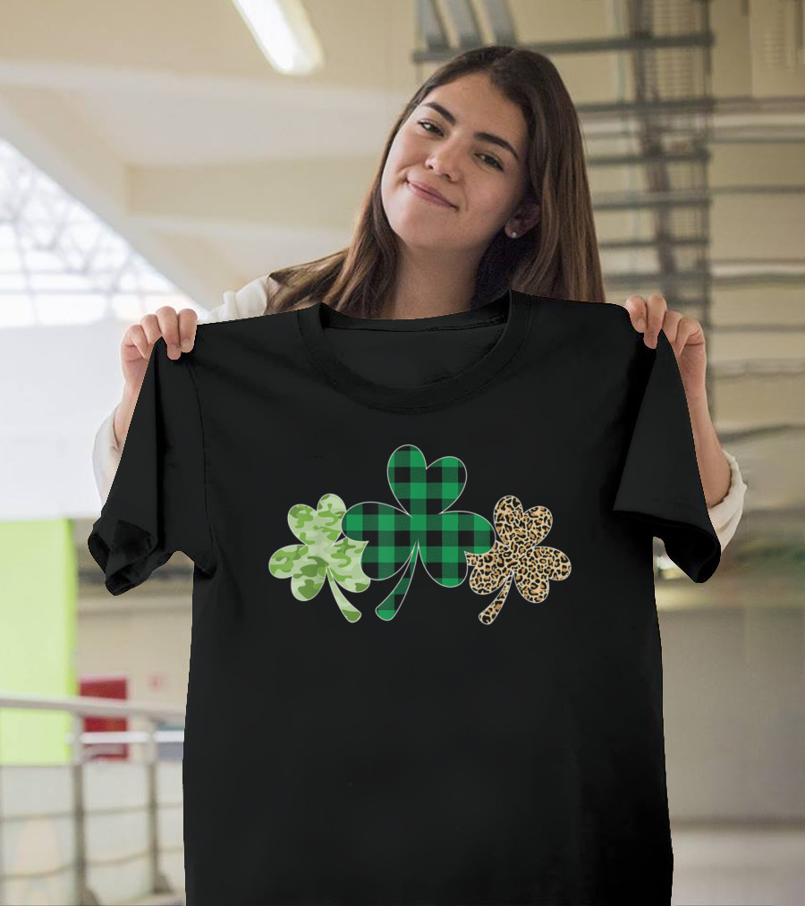 Shamrock Plaid Leopard Camouflage Trio Fun T-Shirt