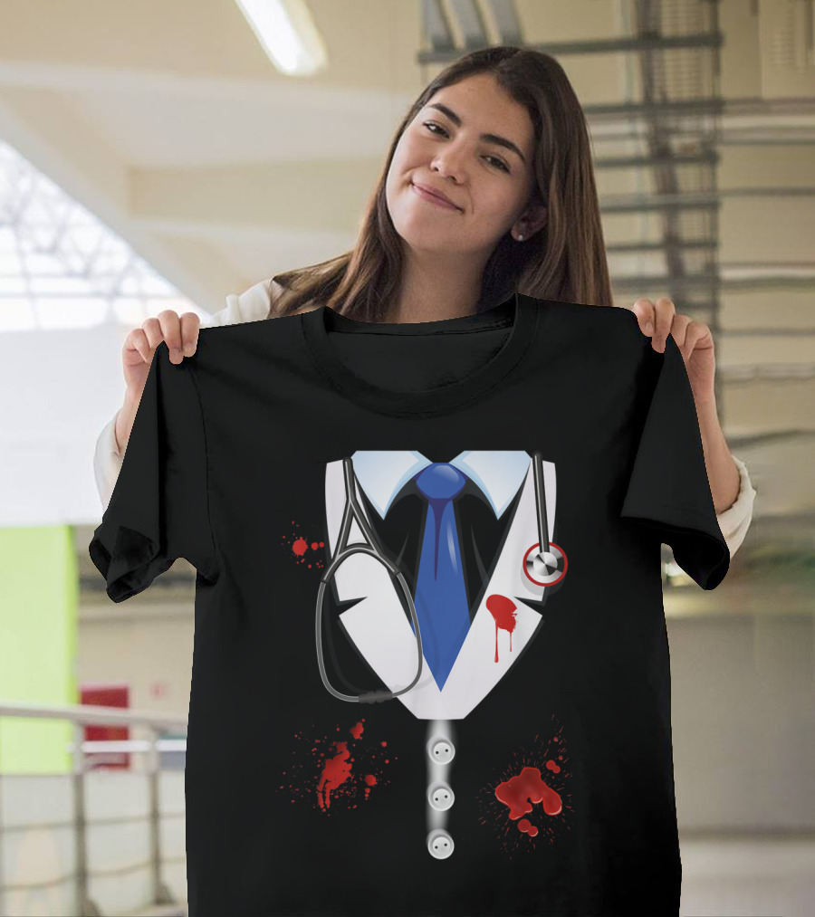 Halloween Doctor Lab Coat Costume Stethoscope Blood Splatter F3 T-Shirt