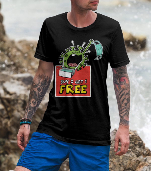 Buy 2 Get 1 Free Pandemic Humor Virus Cartoon With Face Masks T-Shirt