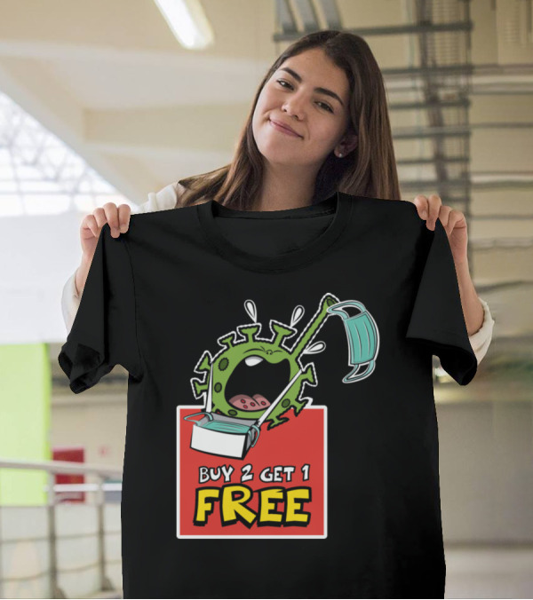 Buy 2 Get 1 Free Pandemic Humor Virus Cartoon With Face Masks T-Shirt