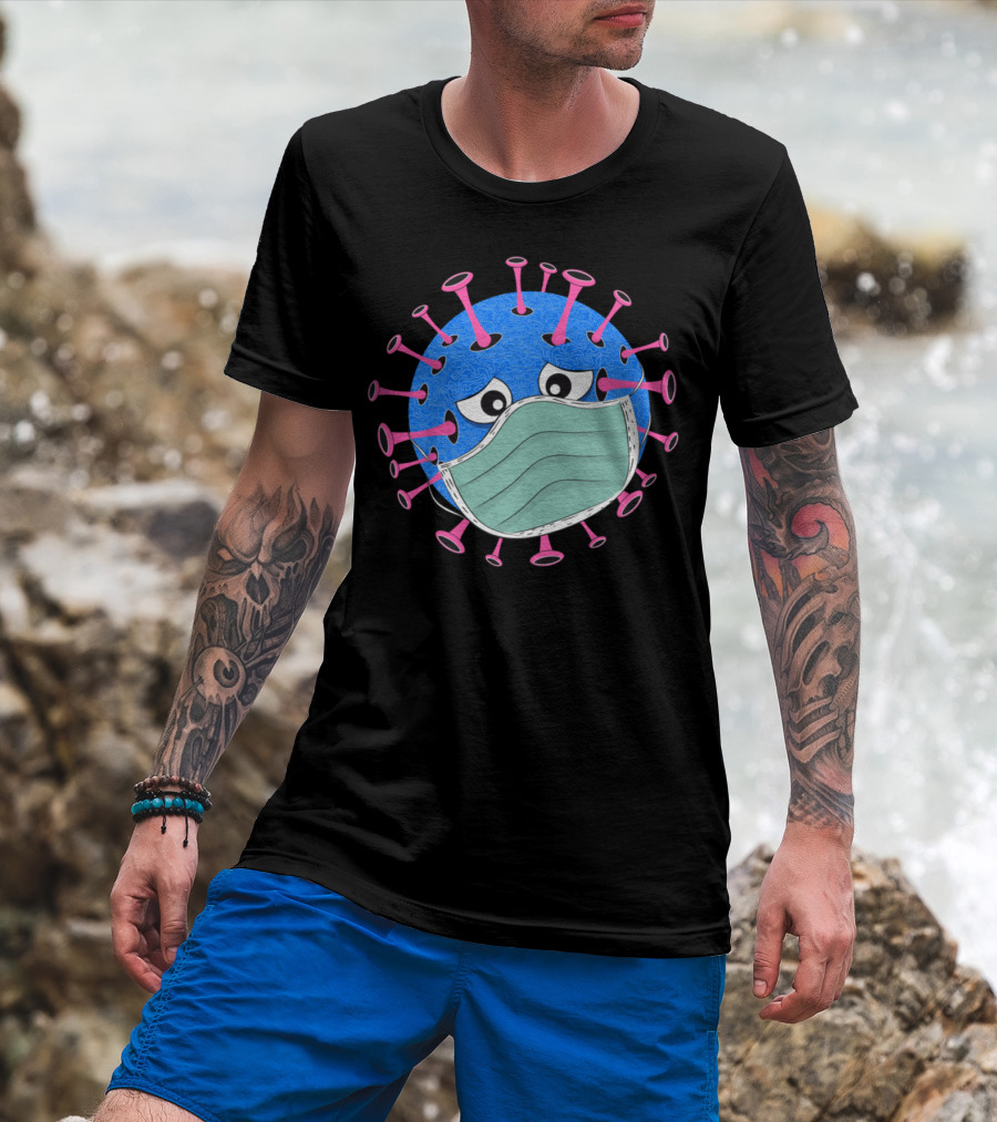 Virus With Face Mask Cartoon Character Pandemic Humor T-Shirt