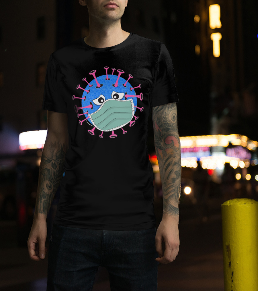 Virus With Face Mask Cartoon Character Pandemic Humor T-Shirt