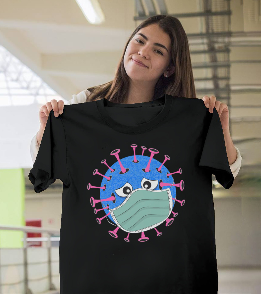 Virus With Face Mask Cartoon Character Pandemic Humor T-Shirt