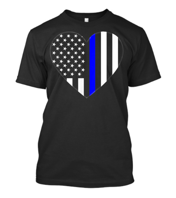 Love Our Police Officer Heart Thin Blue Line US Flag T-Shirt