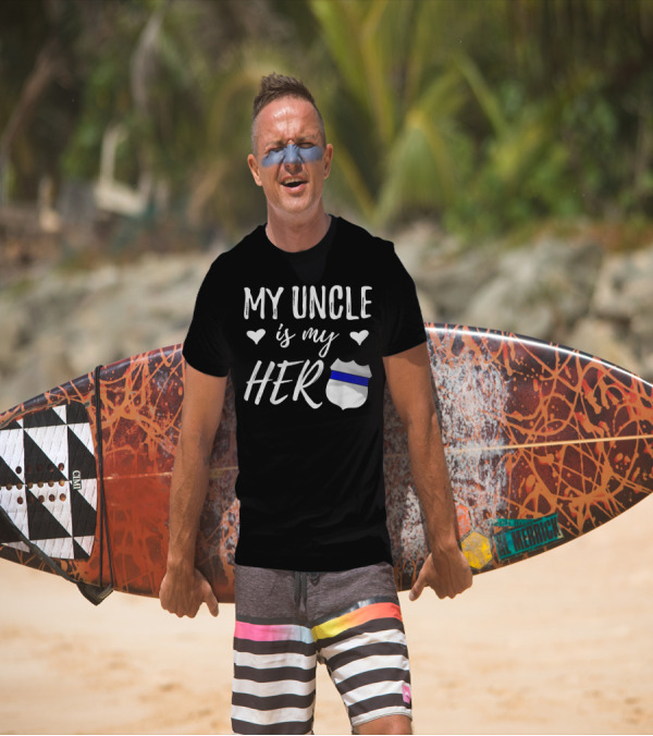 My Uncle Is My Hero Thin Blue Line Shield T-Shirt