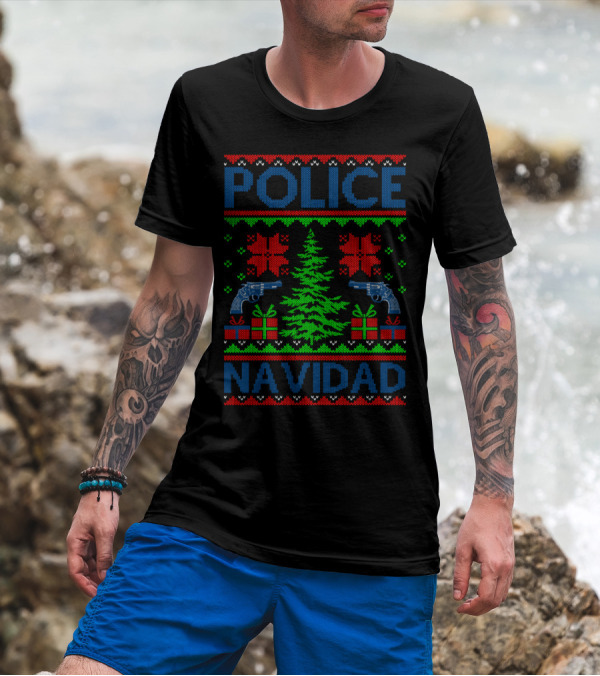 Police Navidad Christmas Tree Guns T-Shirt