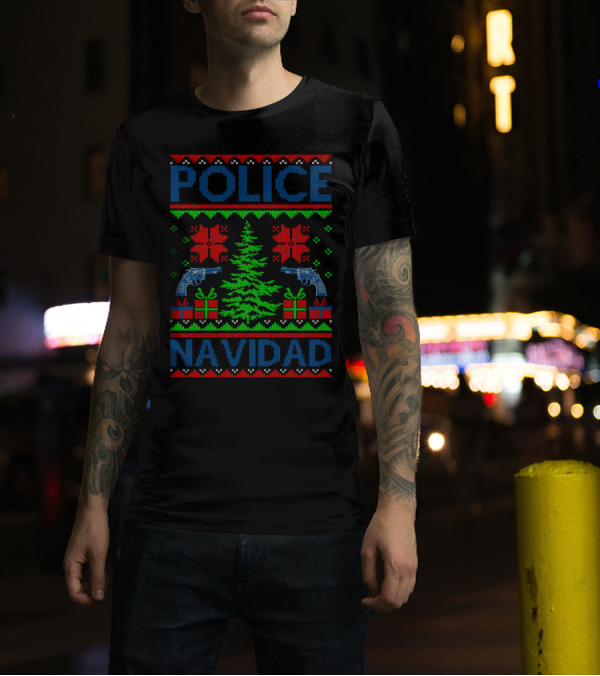 Police Navidad Christmas Tree Guns T-Shirt