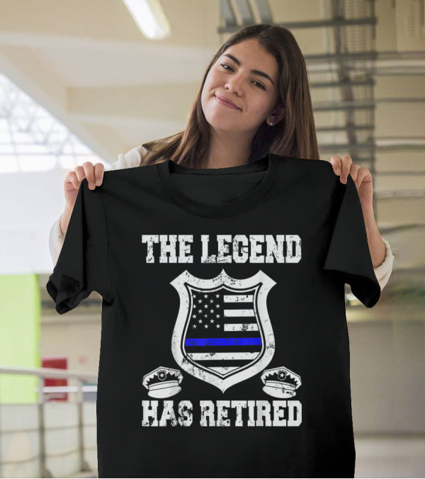 The Legend Has Retired Thin Blue Line Police Shield T-Shirt