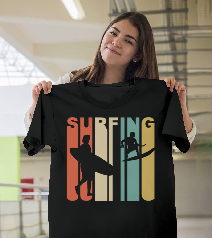 Retro 1970's Style Surfing Silhouette Vintage Surfing T-Shirt