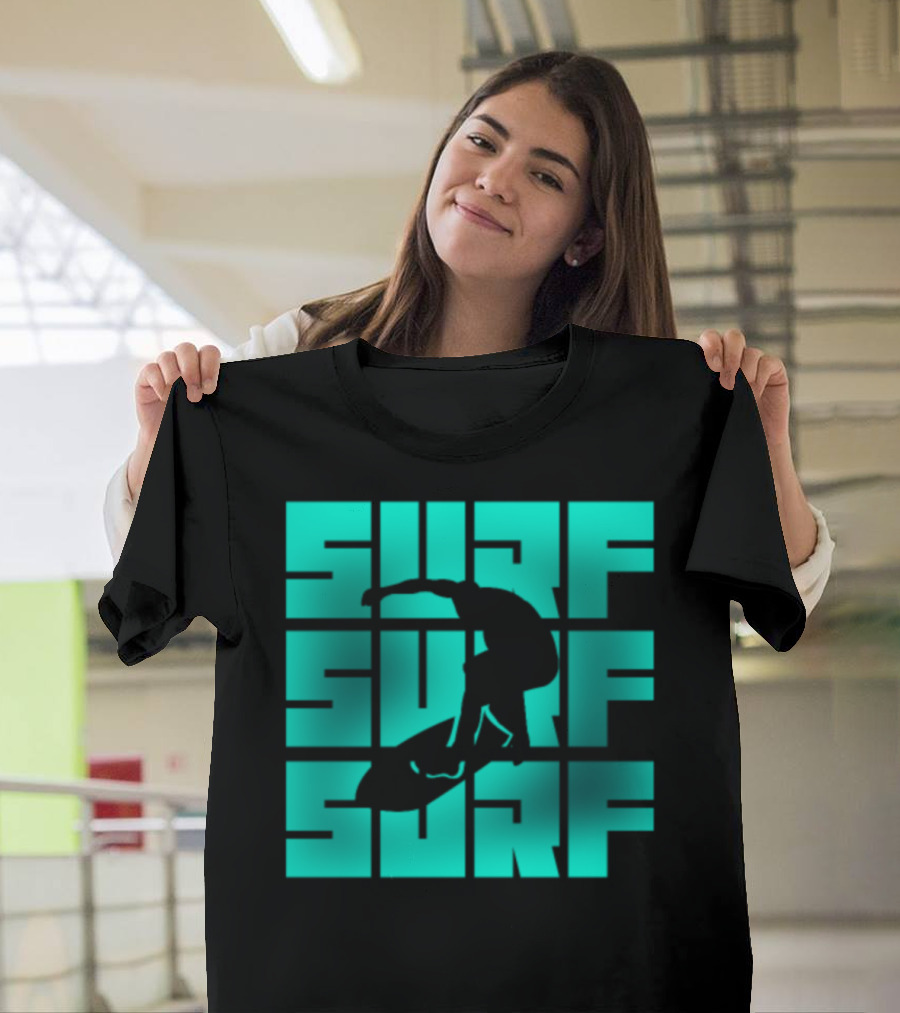 SURF SURF SURF Silhouette Surfer on Wave T-Shirt