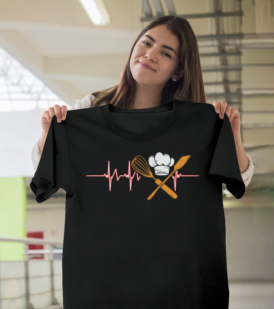 Baker Heartbeat Whisk Spatula Chef Hat Line T-Shirt