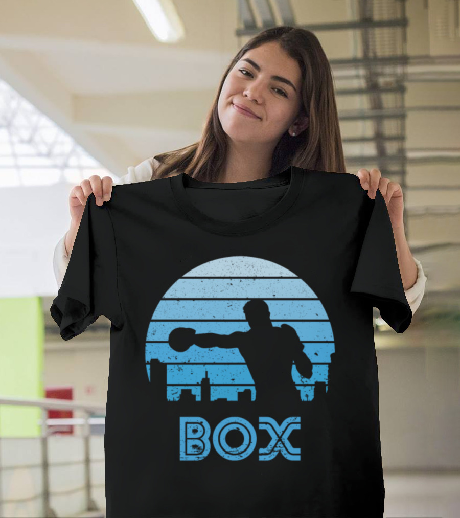 Retro Sunset Box Silhouette Against Urban Skyline T-Shirt