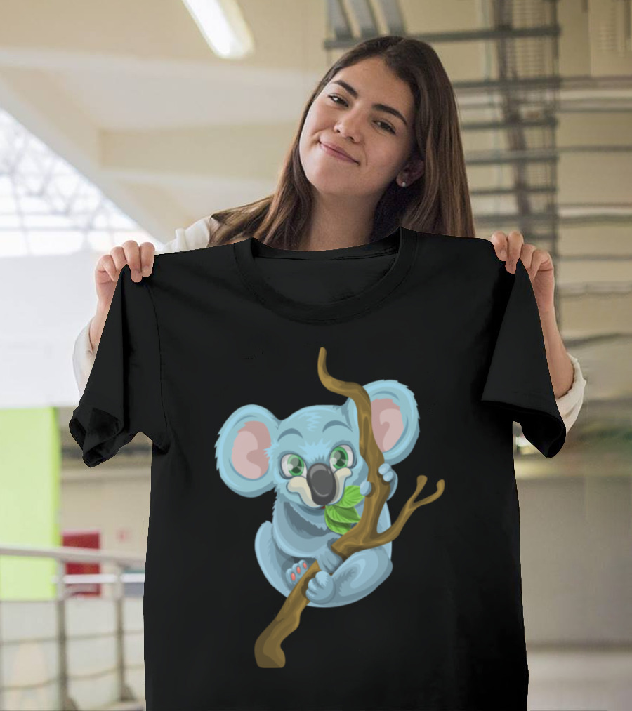Baby Blue Koala Holding Branch with Leaf T-Shirt