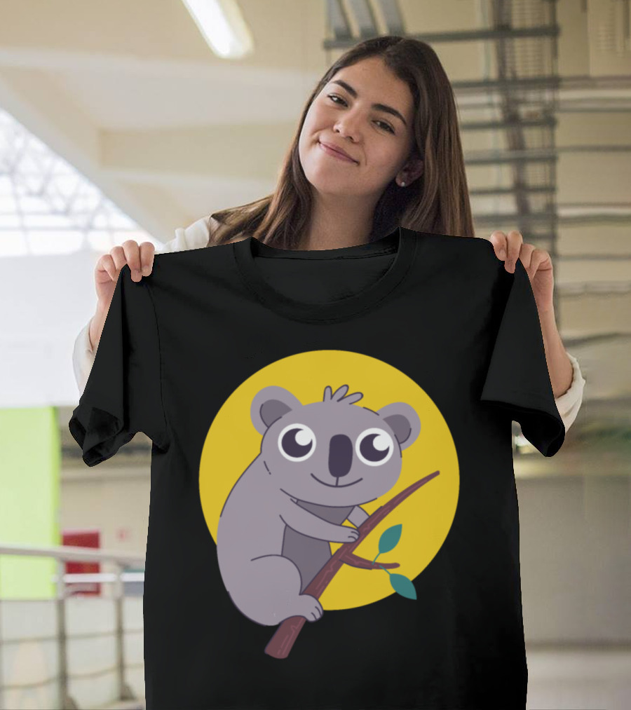 Cute Koala On A Branch with Yellow Circle Background T-Shirt