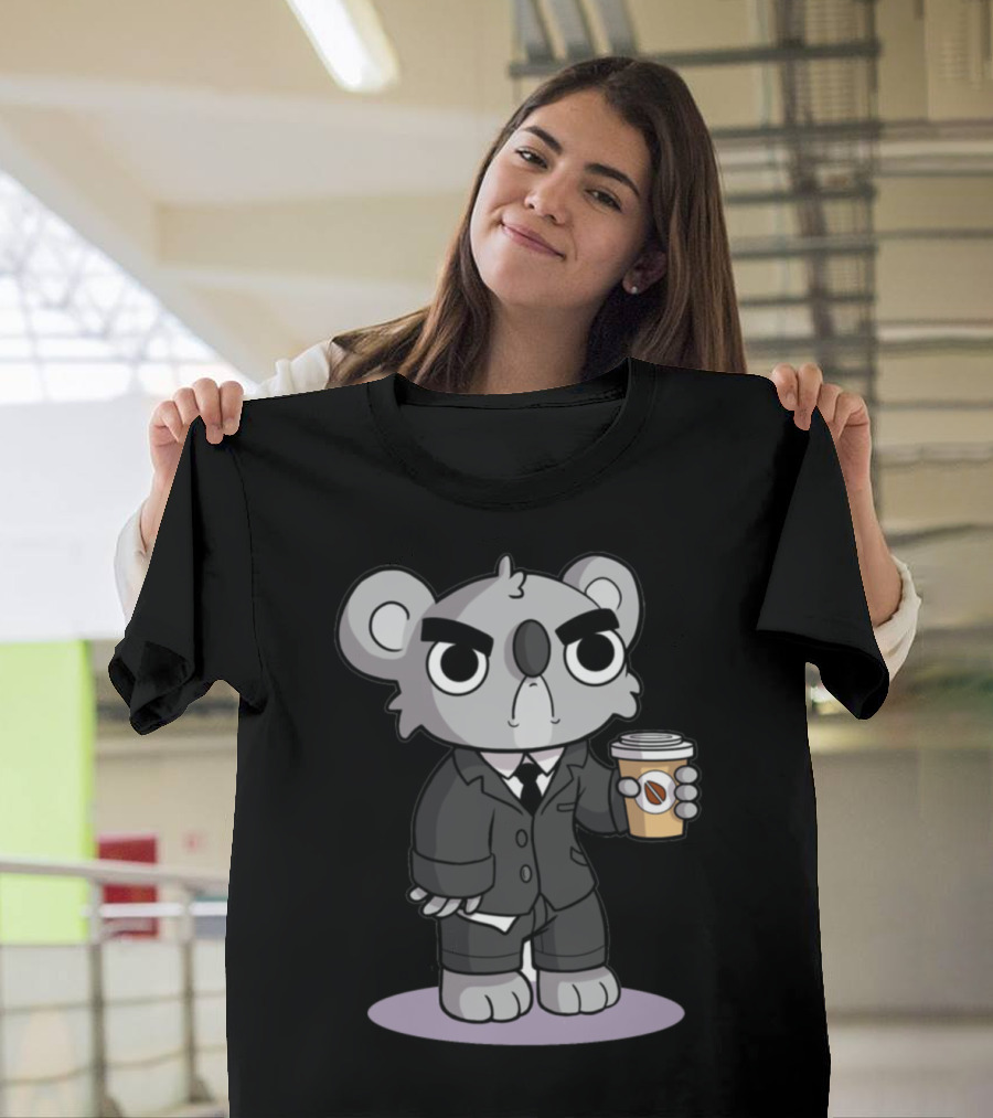 Grumpy Koala in Suit Holding Coffee Cup T-Shirt