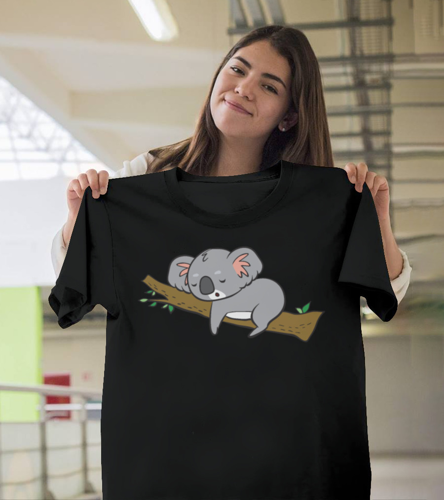 Koala Sleeps On Branch Peaceful Cartoon T-Shirt