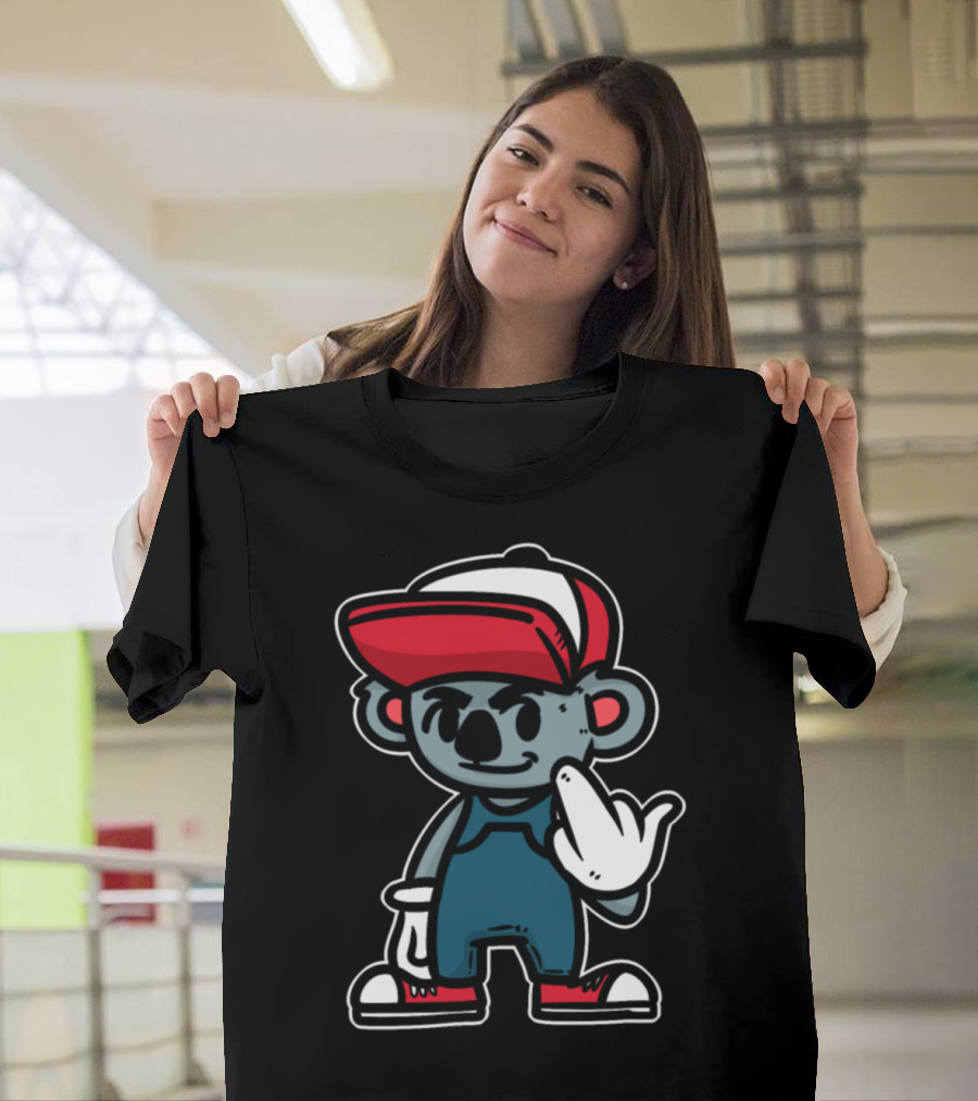 Koala Middle Finger Cartoon with Red Cap and Sneakers T-Shirt