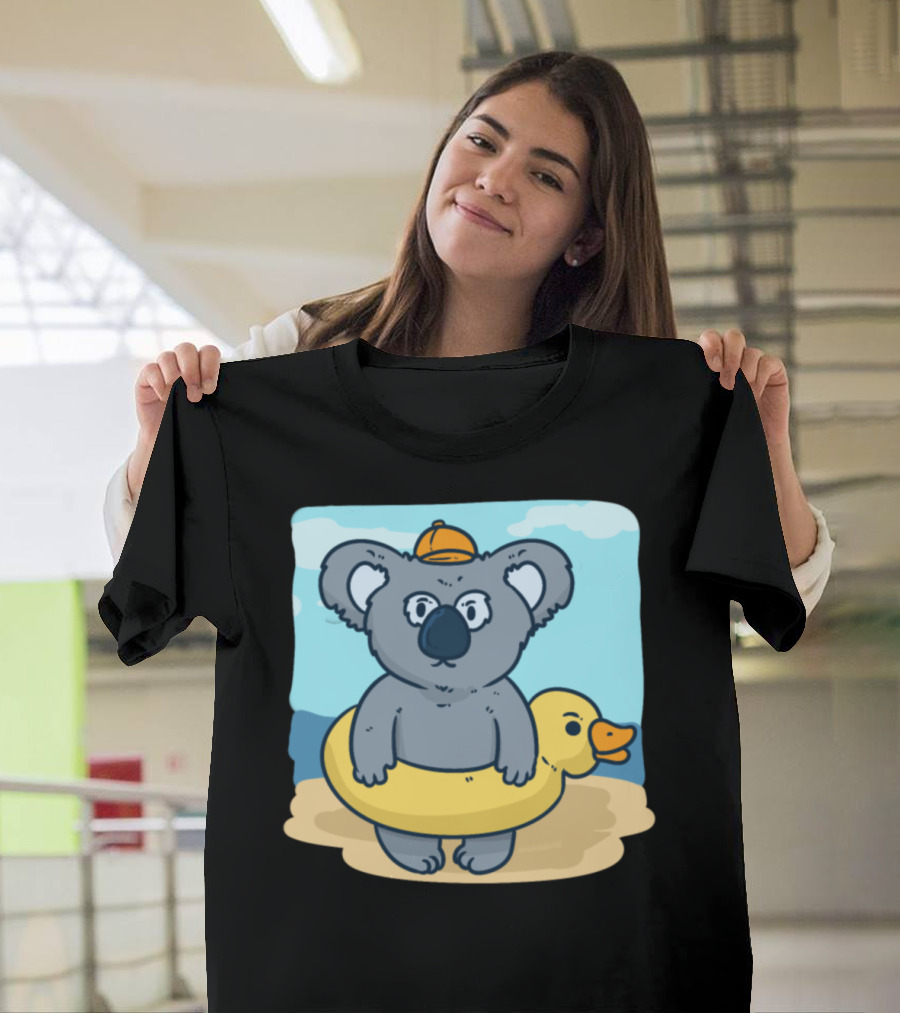 Koala's Swimming Time with Duck Float in Beach Scene T-Shirt