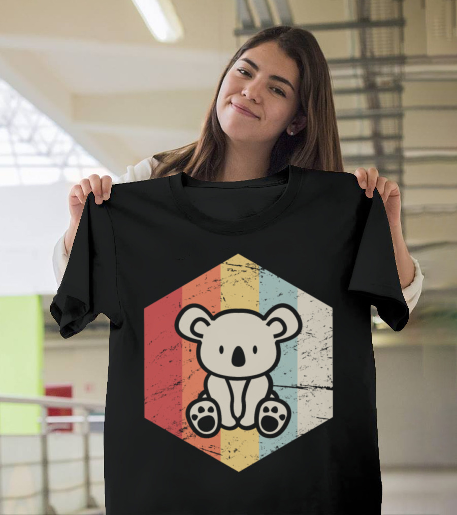 Retro 70s Koala Vintage Stripes Hexagon T-Shirt