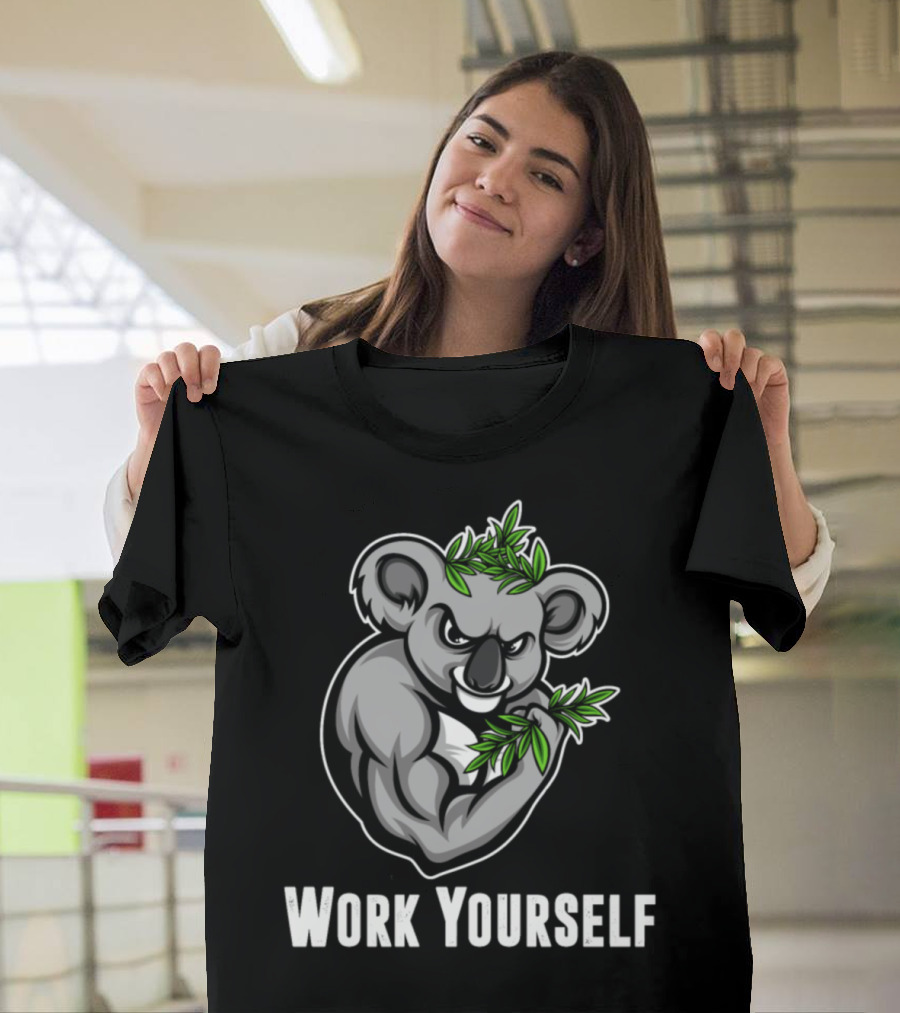 Work Yourself Muscular Koala with Leaves T-Shirt