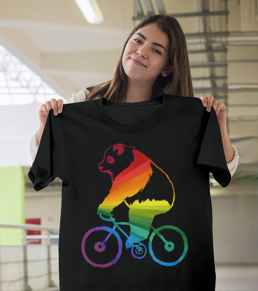 Rainbow Panda Riding a Bicycle T-Shirt