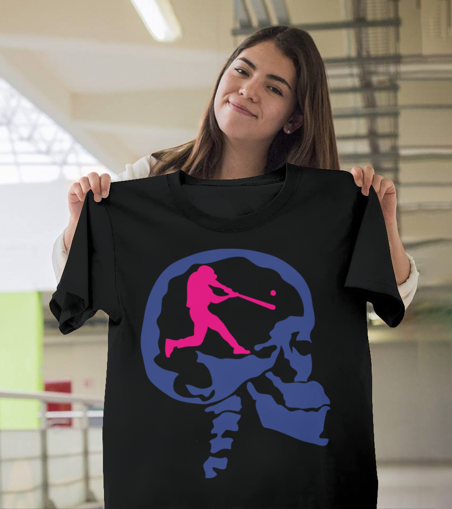 Baseball Player Inside Skull Head Skeleton T-Shirt
