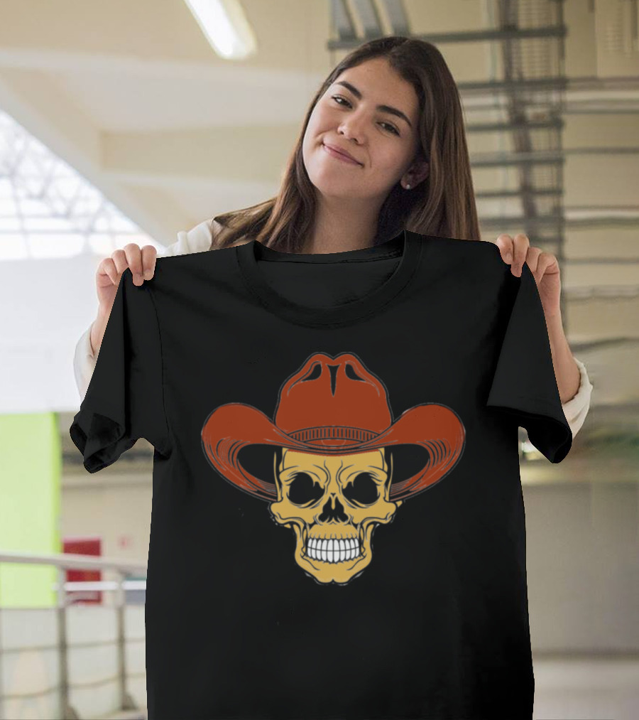 Cowboy Skull Dead Head Red Cowboy Hat T-Shirt