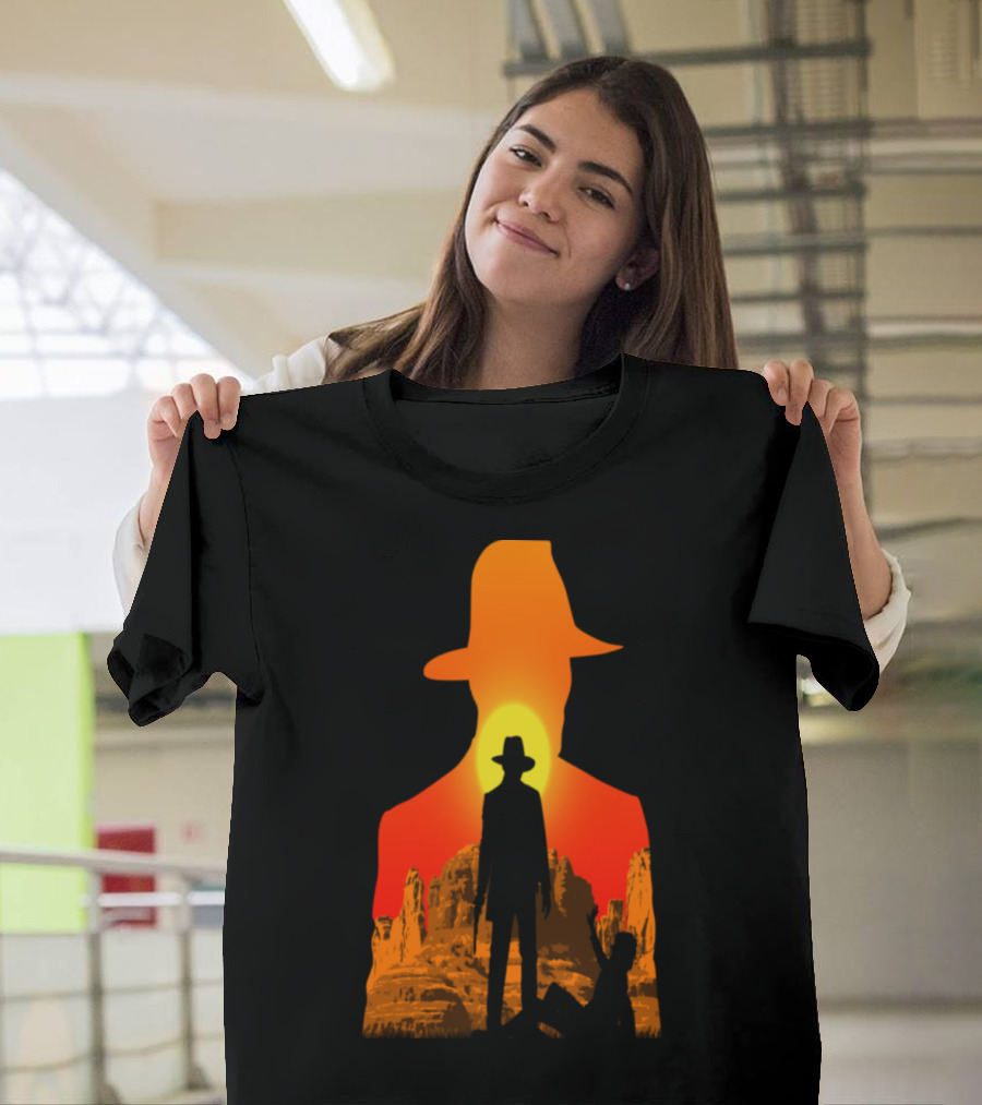 Dark Cowboy Sunset Silhouette Desert Scene T-Shirt