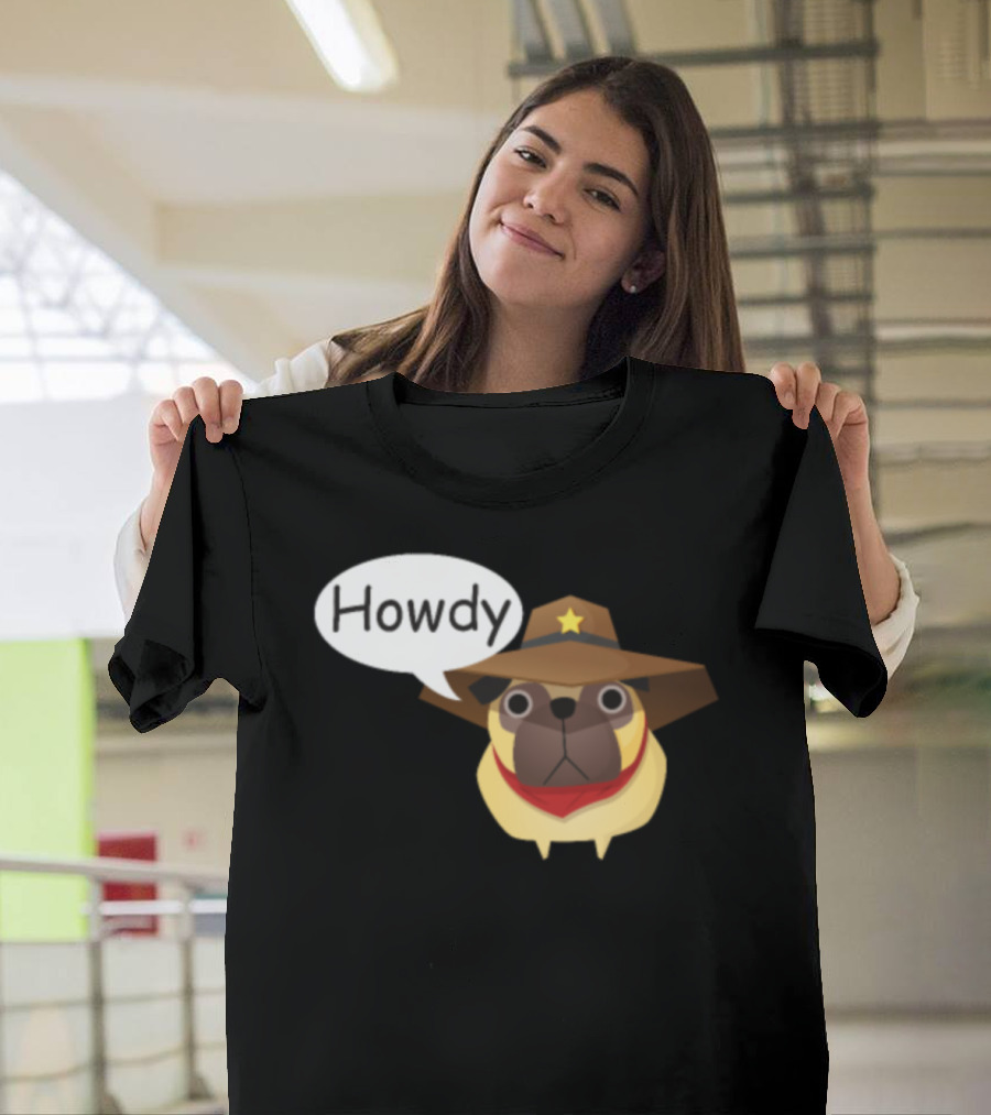 Howdy Cowboy Pug with Hat and Bandana T-Shirt