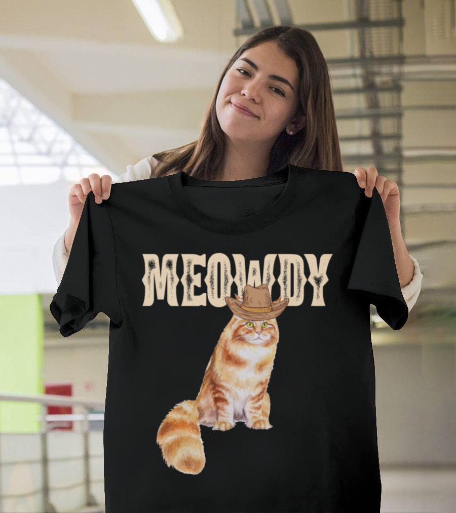 Meowdy Main Coon Cat Funny Western Cowboy Hat T-Shirt
