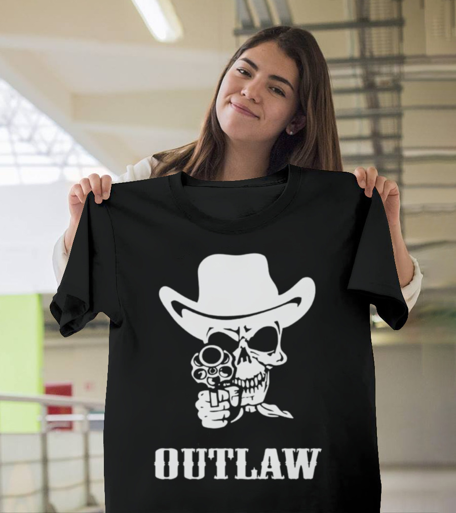 Outlaw Skull Cowboy with Revolver T-Shirt