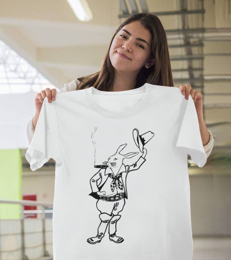 Rabbit Cowboy Smoking with Hat Raised T-Shirt
