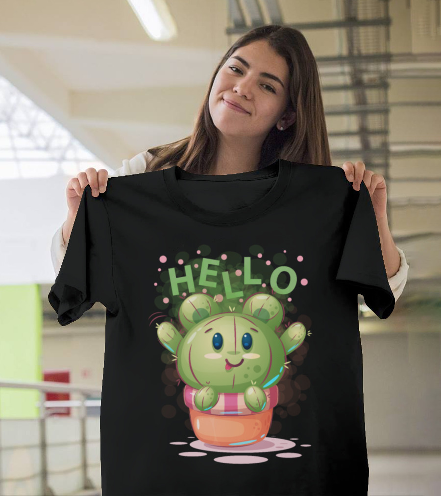 Hello Cute Bear Cactus Tree Plant T-Shirt