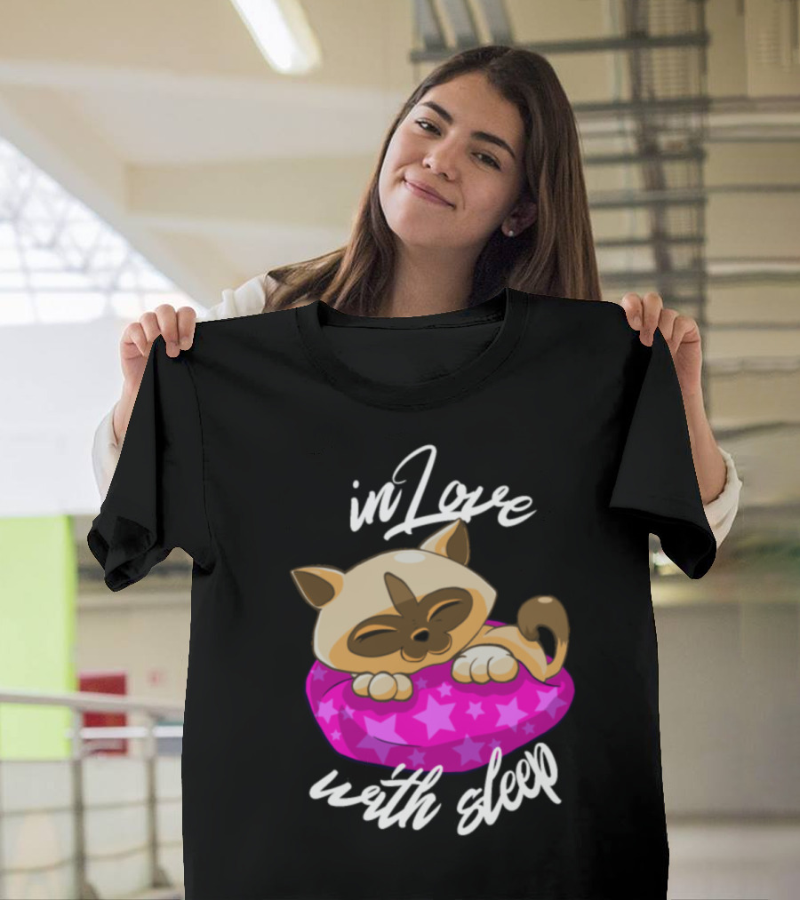 In Love With Sleep Cuddly Cat on Star Pillow T-Shirt