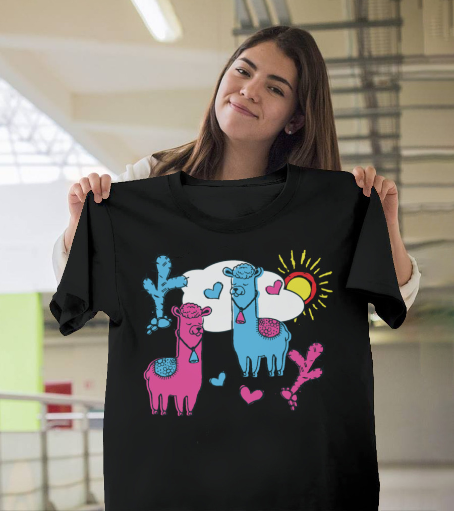 Llamas In Love Cactus Hearts and Sunshine T-Shirt