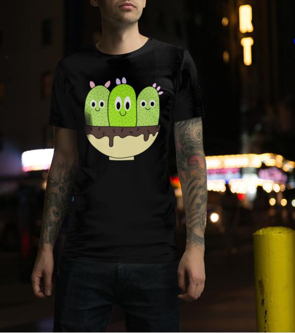 Cacti Trio Smiling In Chocolate Sprinkled Bowl T-Shirt