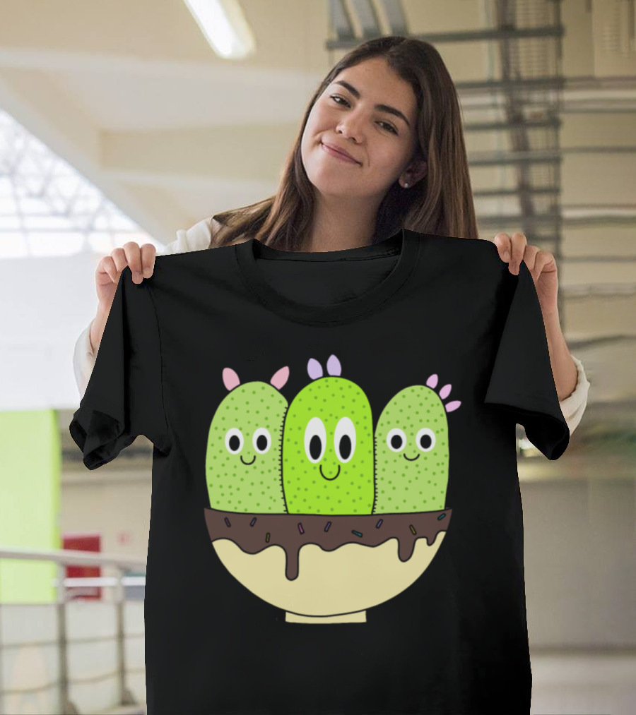 Cacti Trio Smiling in Chocolate Sprinkled Bowl T-Shirt