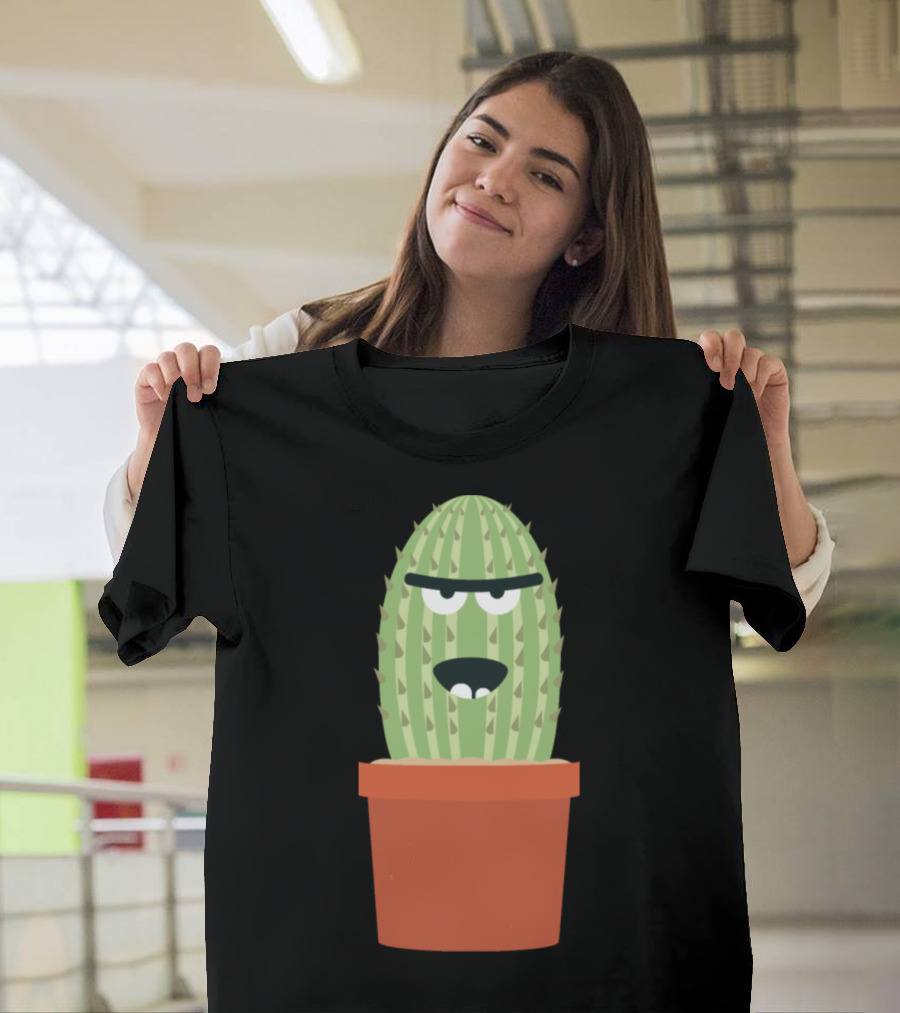 Angry Cactus Cartoon Face in Pot T-Shirt