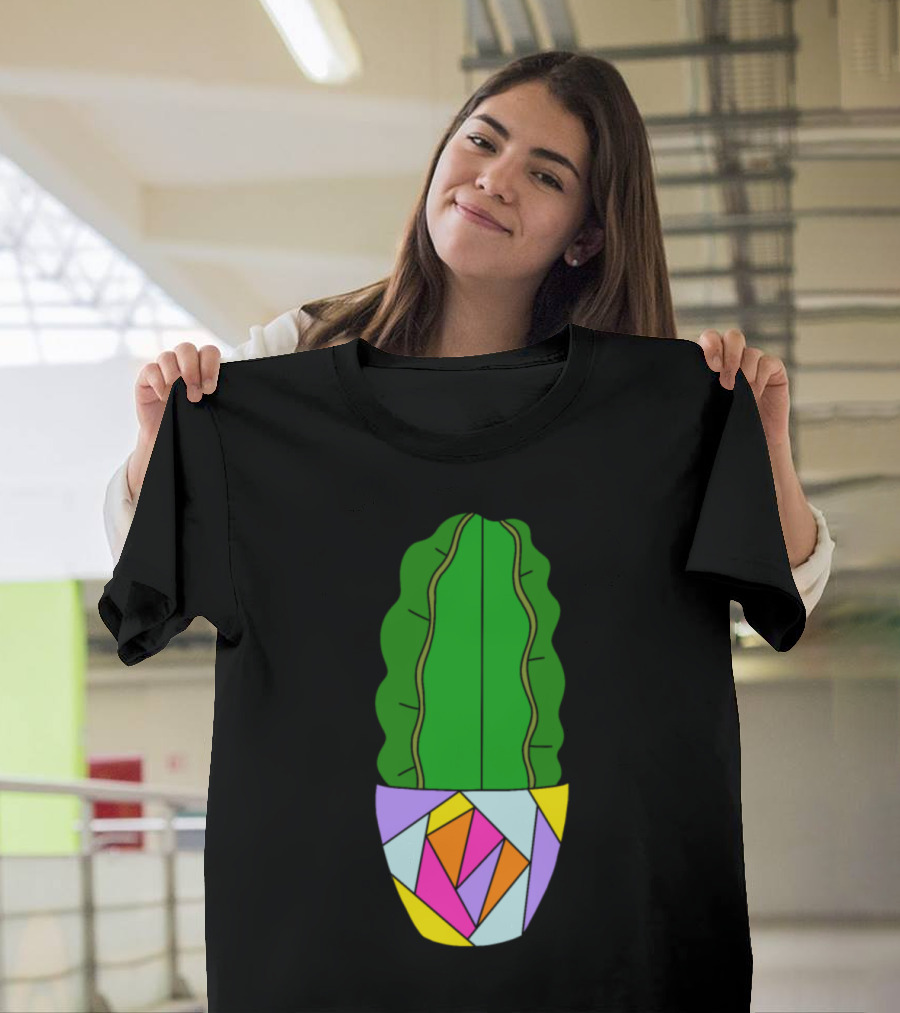 Armatocereus Cactus in Colorful Geometric Pot T-Shirt