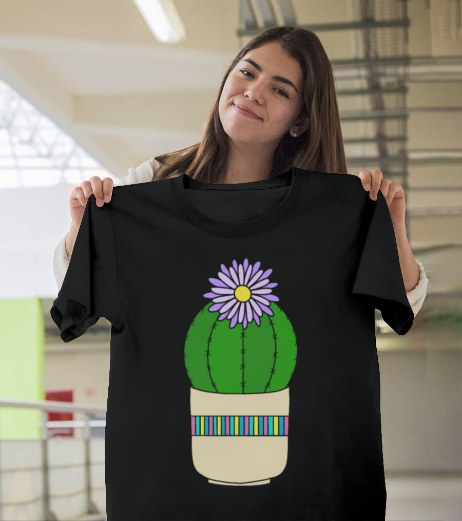 Barrel Cactus With Purple Flower In Decorative Nice Pot T-Shirt