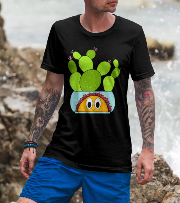 Beavertail Cacti In A Happy Smiling Sunflower Pot T-Shirt