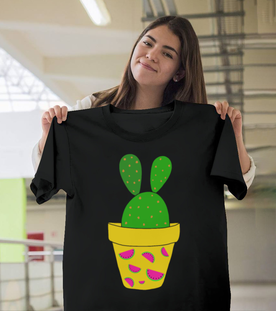 Bunny Ears Cactus in Watermelon Pot T-Shirt