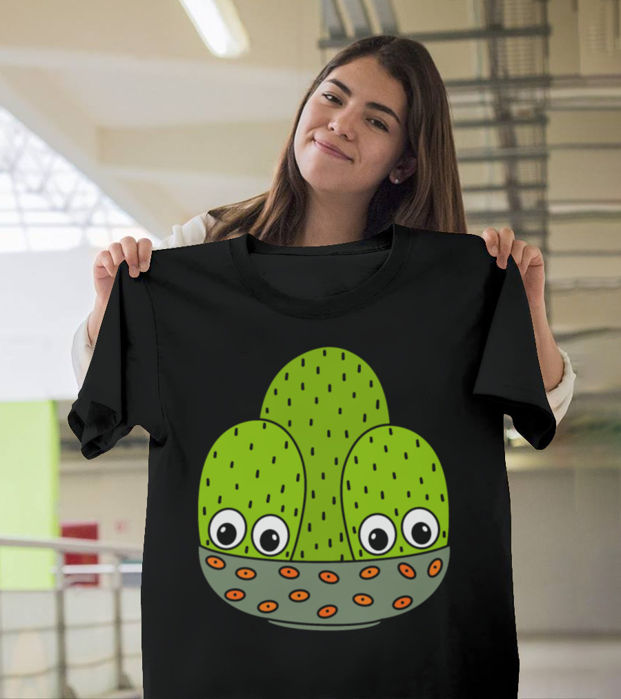 Cacti Bunch In A Bowl Planter Cute Cartoon Eyes T-Shirt