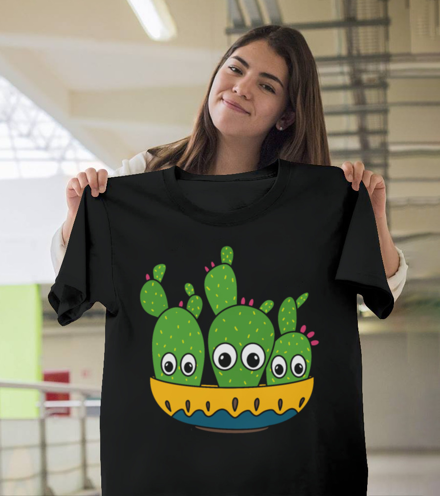 Cacti Bunch in a Bowl Cute Cartoon Plantereegko T-Shirt
