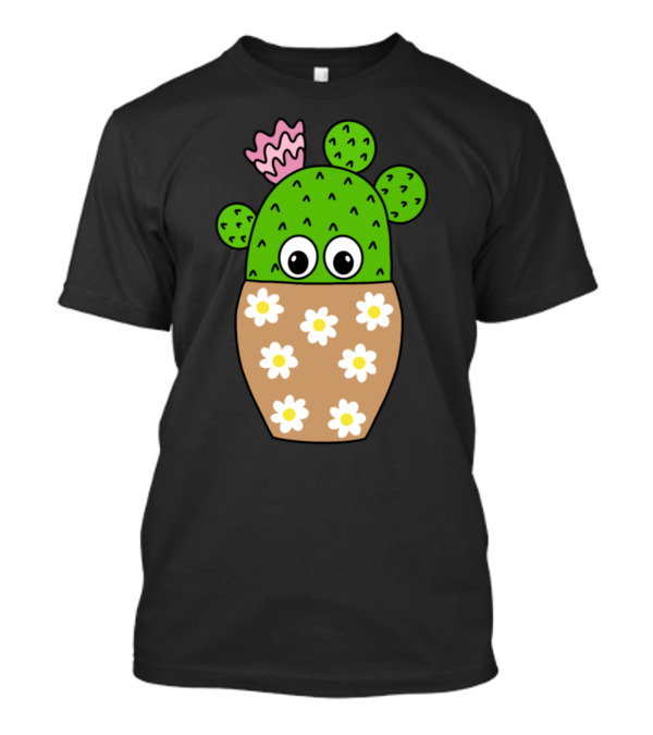 Cactus In Daisy Jar With Eyes And Pink Flower T-Shirt